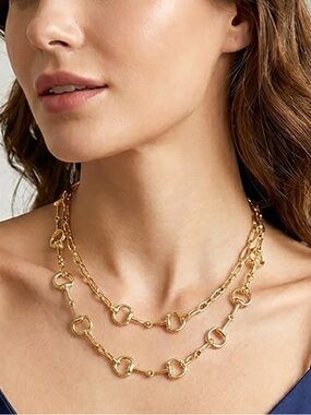 18K Gold Dipped Layered Horsebit Link Chain Necklace